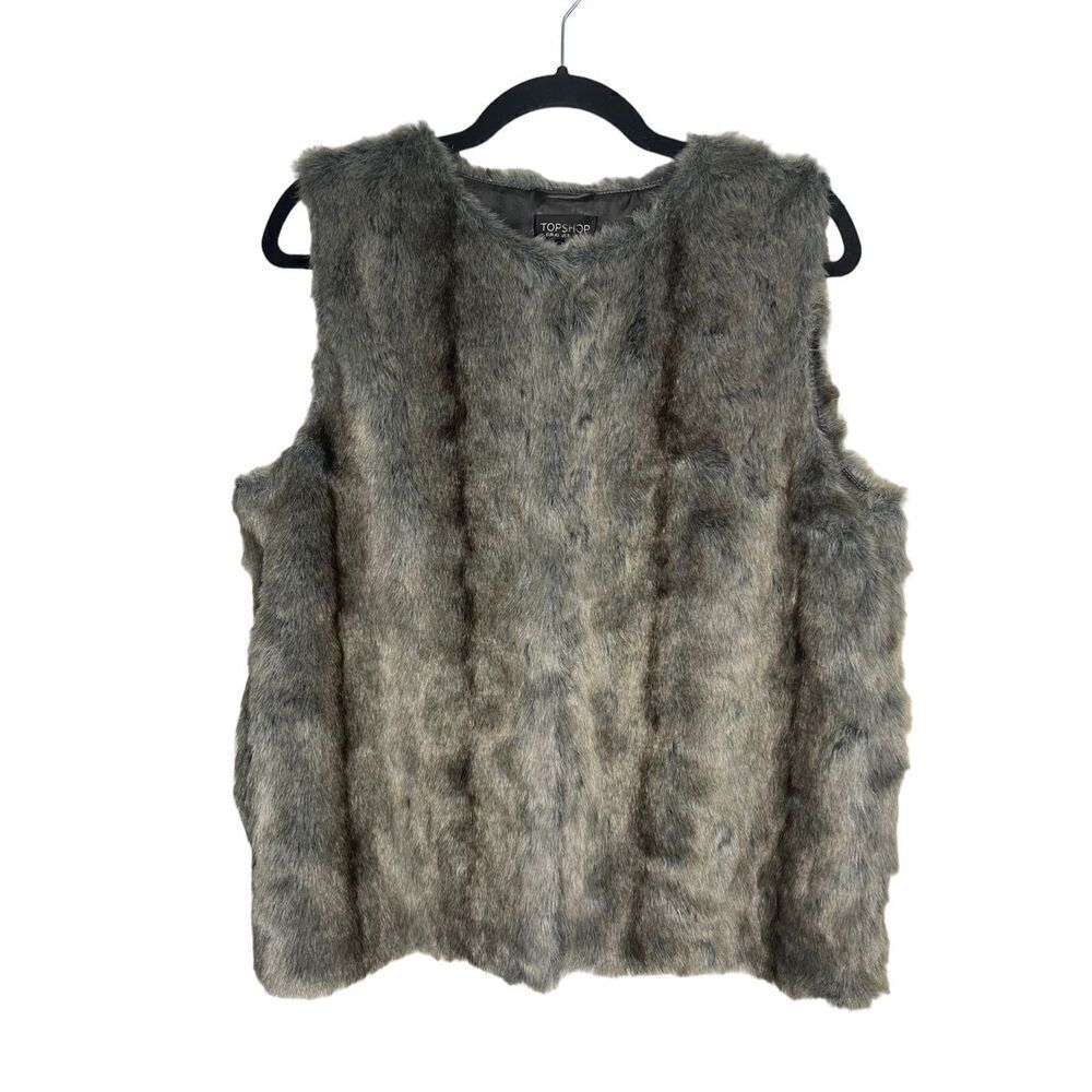 Topshop Women’s 8 Faux‎ Fur Vest Brown Lined Hook Closure